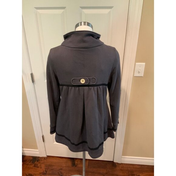 Knitted Dove Black Cotton Button Up High Collar Jacket, Size XS - Picture 5 of 6